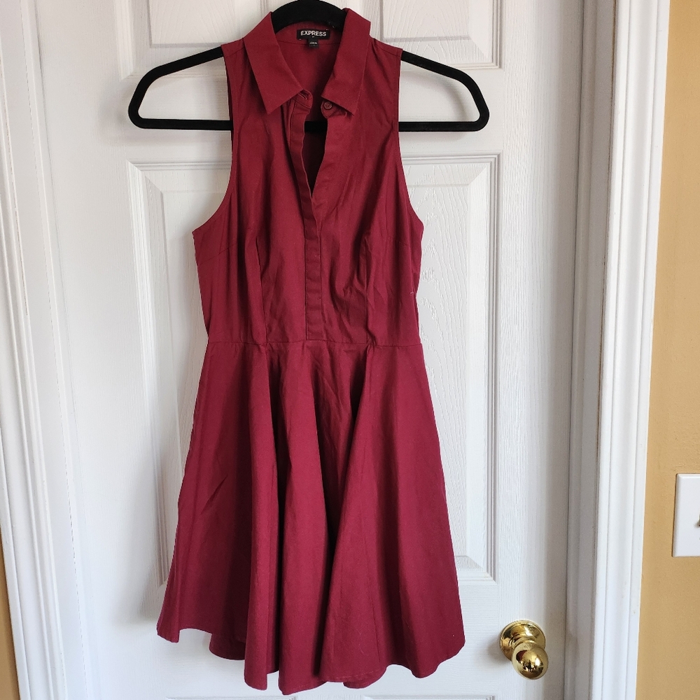 Express burgundy sleeveless shirt dress in size 0